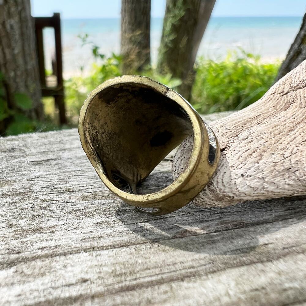 Turquoise resin and gold brass boho statement ring Size 5 1/2 - Picture 3 of 5